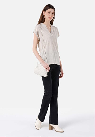 Image de T-shirt À Manches Courtes Beige Regular Fit Femme
