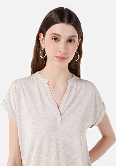 Image de T-shirt À Manches Courtes Beige Regular Fit Femme