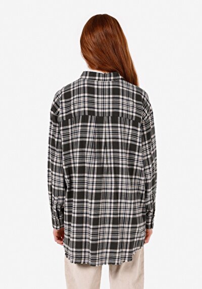 Image de Chemise À Manches Longues Anthracite Relaxed Fit Plaid Flanelle Femme