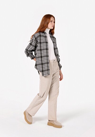 Image de Chemise À Manches Longues Anthracite Relaxed Fit Plaid Flanelle Femme