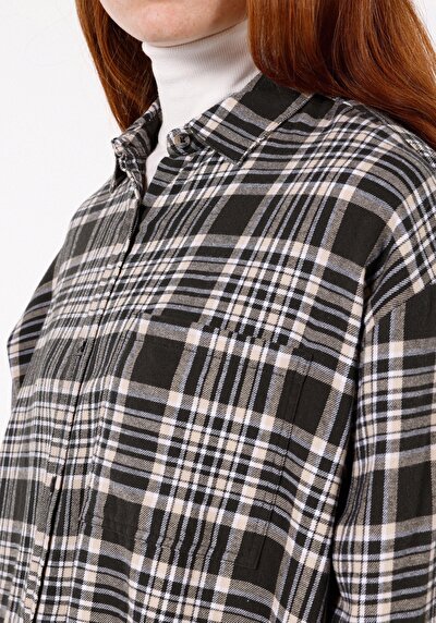 Image de Chemise À Manches Longues Anthracite Relaxed Fit Plaid Flanelle Femme