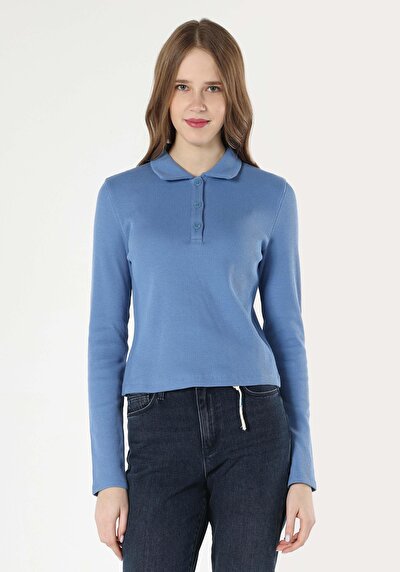 Image de T-shirt À Manches Longues Bleu Regular Fit  Femme