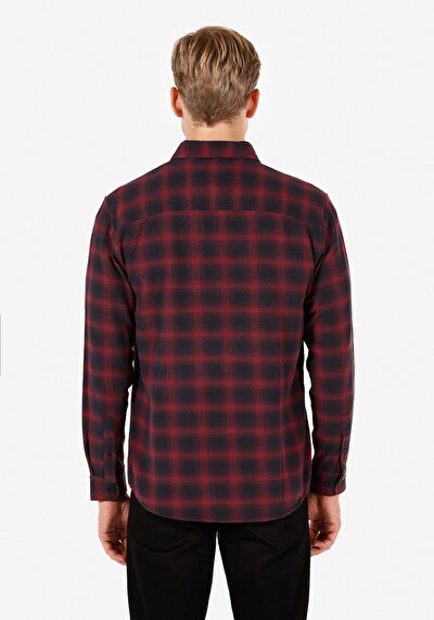Image de Chemise À Manches Longues Bordeaux Regular Fit Plaid Sergé Homme