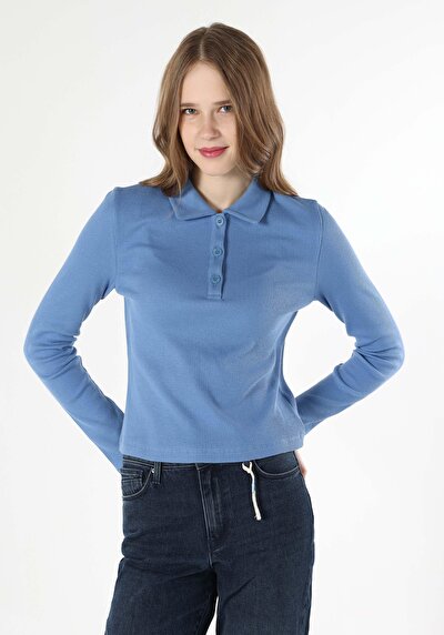 Image de T-shirt À Manches Longues Bleu Regular Fit  Femme