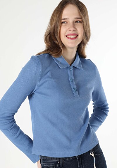 Image de T-shirt À Manches Longues Bleu Regular Fit  Femme