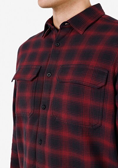 Image de Chemise À Manches Longues Bordeaux Regular Fit Plaid Sergé Homme