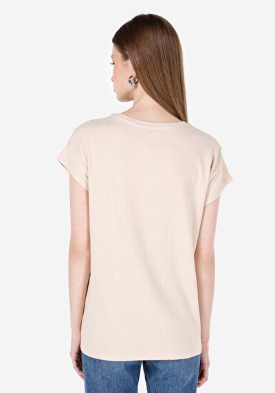 Image de T-shirt À Manches Courtes Beige Regular Fit Brodé Femme