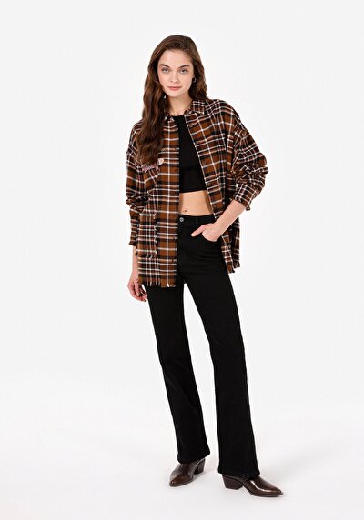 Image de Chemise À Manches Longues Relaxed Fit Plaid Flanelle Femme