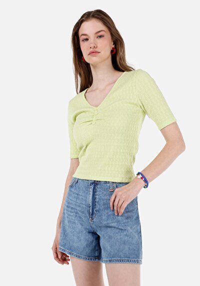 Image de T-shirt À Manches Courtes Vert Slim Fit Jakarli Femme