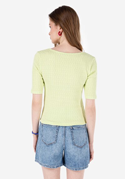 Image de T-shirt À Manches Courtes Vert Slim Fit Jakarli Femme