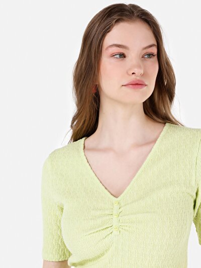 Image de T-shirt À Manches Courtes Vert Slim Fit Jakarli Femme