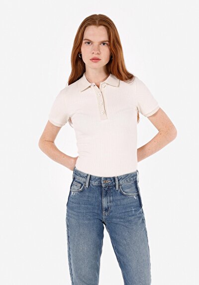 Image de Chemise Polo À Manches Courtes Ecru Droit Slim Fit Femme