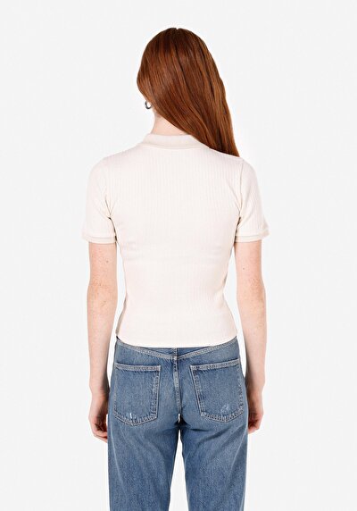 Image de Chemise Polo À Manches Courtes Ecru Droit Slim Fit Femme