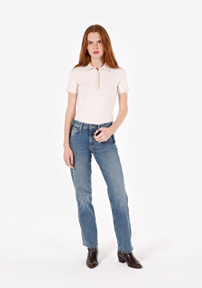 Image de Chemise Polo À Manches Courtes Ecru Droit Slim Fit Femme
