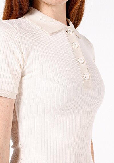 Image de Chemise Polo À Manches Courtes Ecru Droit Slim Fit Femme