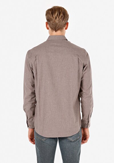 Image de Chemise À Manches Longues Marron Regular Fit Droit Sergé Homme
