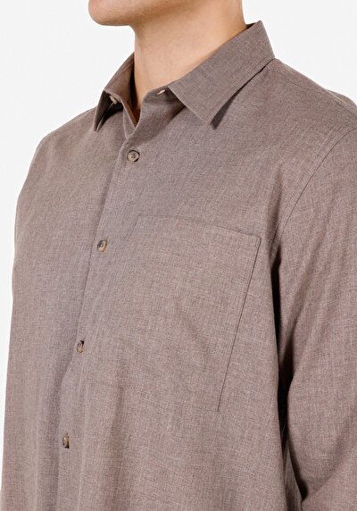 Image de Chemise À Manches Longues Marron Regular Fit Droit Sergé Homme
