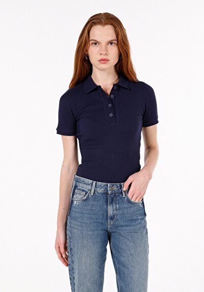 Afficher les détails de Chemise Polo À Manches Courtes Marine Droit Slim Fit Femme