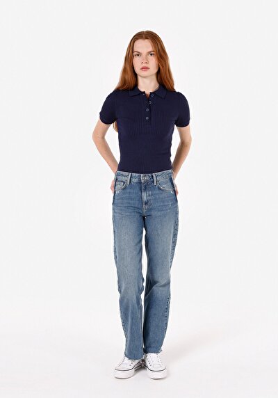 Afficher les détails de Chemise Polo À Manches Courtes Marine Droit Slim Fit Femme