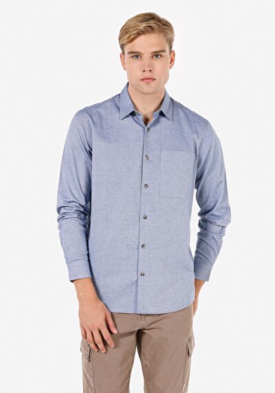 Image de Chemise À Manches Longues Bleu Clair Regular Fit Droit Sergé Homme