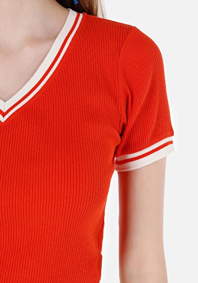 Image de T-shirt À Manches Courtes Rouge Slim Fit Droit Femme
