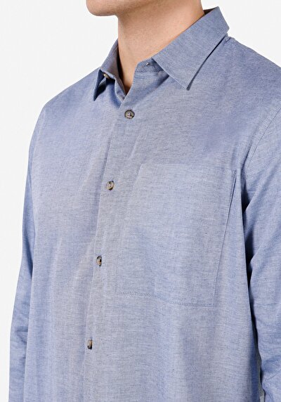 Image de Chemise À Manches Longues Bleu Clair Regular Fit Droit Sergé Homme