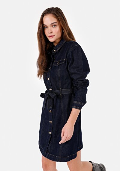 Afficher les détails de Robe Bleu Slim Fit Manches Longues   Femme