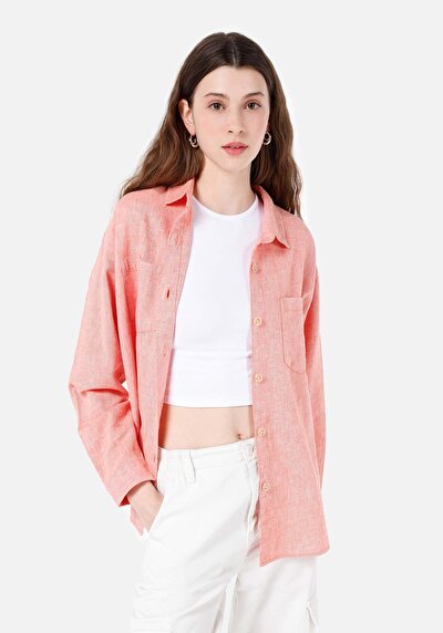 Image de Chemise À Manches Longues Saumon Relaxed Fit Droit Sergé Femme