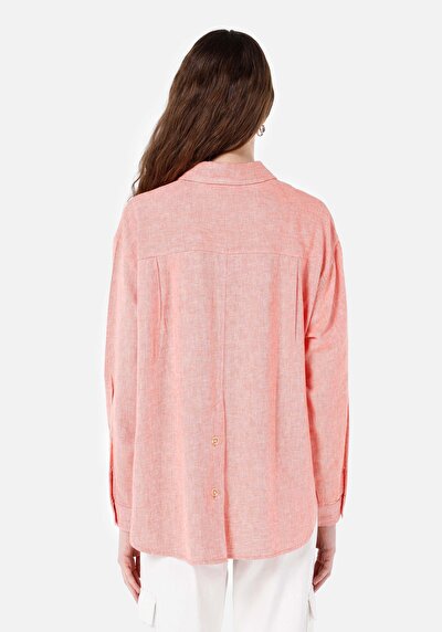 Image de Chemise À Manches Longues Saumon Relaxed Fit Droit Sergé Femme