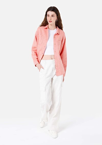 Image de Chemise À Manches Longues Saumon Relaxed Fit Droit Sergé Femme