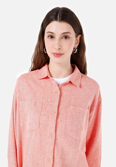 Image de Chemise À Manches Longues Saumon Relaxed Fit Droit Sergé Femme