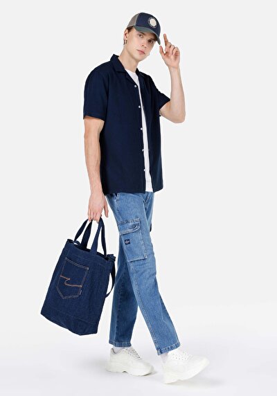 Image de 162 Blair Pantalon Bleu Straight Leg Medium Rise En Jean Cargo Fit Homme