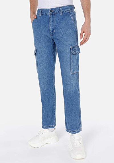Image de 162 Blair Pantalon Bleu Straight Leg Medium Rise En Jean Cargo Fit Homme