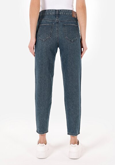 Image de 896 Maria Pantalon Bleu Tapered Leg En Mom Fit Femme
