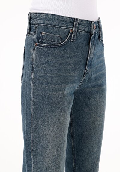 Image de 896  Maria Pantalon Bleu Tapered Leg  En  Mom Fit Femme