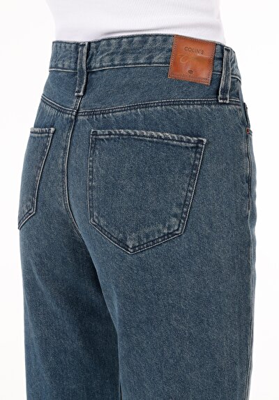Afficher les détails de 896  Maria Pantalon Bleu Tapered Leg  En  Mom Fit Femme