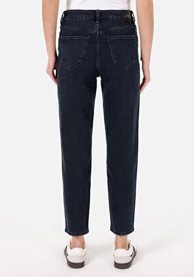 Image de 896 Maria Pantalon Bleu Foncé Tapered Leg En Mom Fit Femme