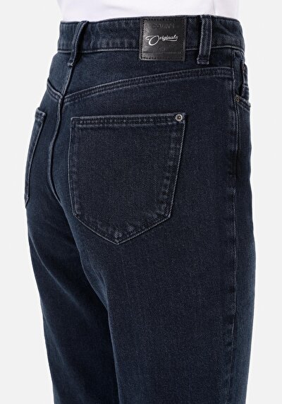 Afficher les détails de 896  Maria Pantalon Bleu Foncé Tapered Leg  En  Mom Fit Femme