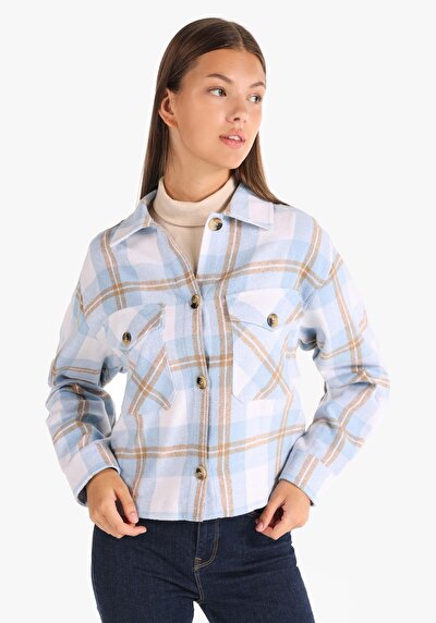 Image de Chemise À Manches Longues Bleu Regular Fit Plaid Sergé Femme
