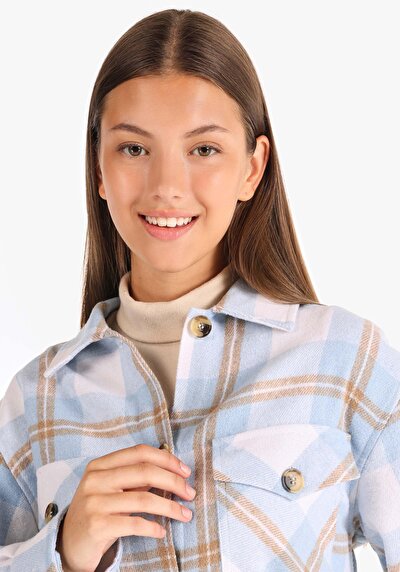 Image de Chemise À Manches Longues Bleu Regular Fit Plaid Sergé Femme