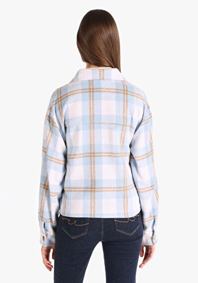 Image de Chemise À Manches Longues Bleu Regular Fit Plaid Sergé Femme