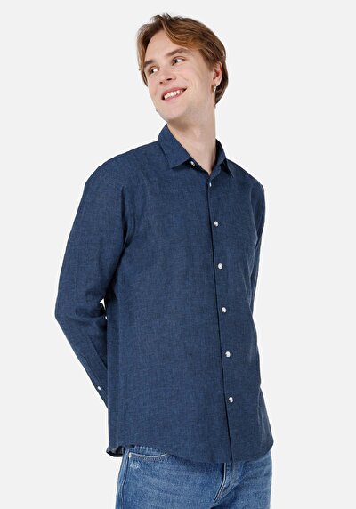 Afficher les détails de Chemise À Manches Longues Marine Comfort Fit   Homme