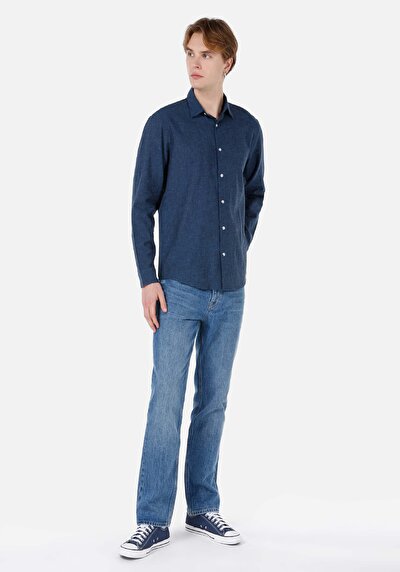 Afficher les détails de Chemise À Manches Longues Marine Comfort Fit   Homme