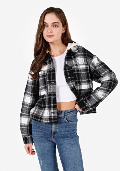 Image de Chemise À Manches Longues Noir Regular Fit Plaid Polyester Femme