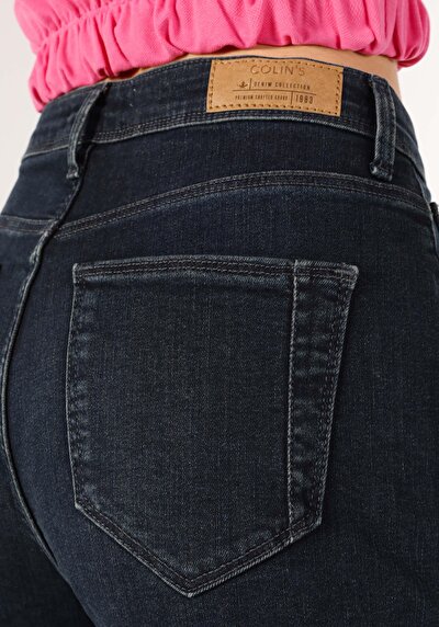 Afficher les détails de 896  Maria Pantalon Bleu Foncé Tapered Leg  En  Mom Fit Femme