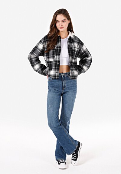 Image de Chemise À Manches Longues Noir Regular Fit Plaid Polyester Femme