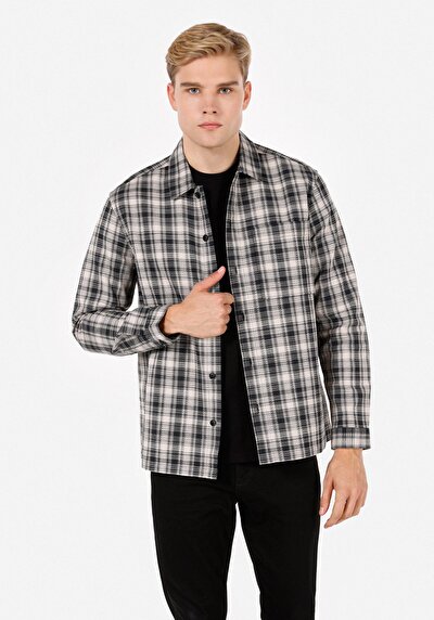 Image de Chemise À Manches Longues Noir Regular Fit Plaid Ratière Homme
