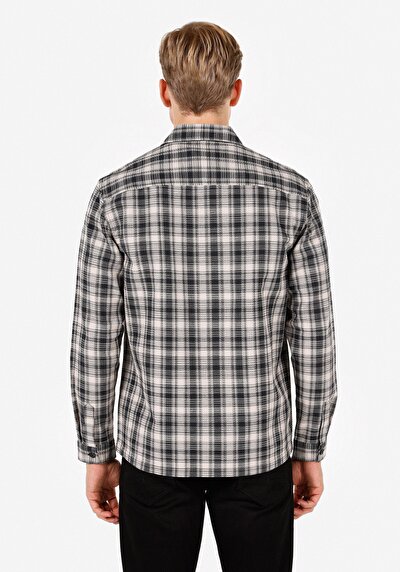 Image de Chemise À Manches Longues Noir Regular Fit Plaid Ratière Homme