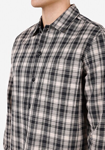 Image de Chemise À Manches Longues Noir Regular Fit Plaid Ratière Homme