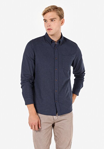 Image de Chemise À Manches Longues Marine Regular Fit Droit Flanelle Homme
